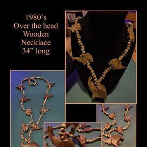 Over the head no clasp carved elephant pendant necklace, boho, beach, Ships Free